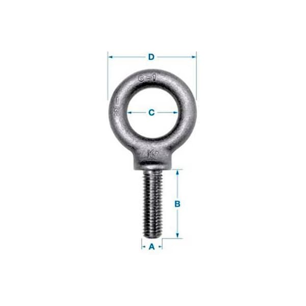 Eye Bolt With Shoulder, 3/4"-16, 2 in Shank, 1-1/2 in ID, Carbon Steel
